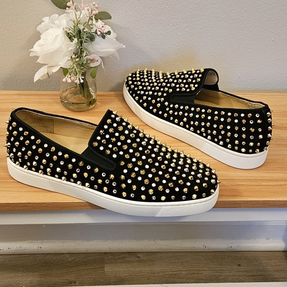 Christian Louboutin Other - Men's Christian Louboutin Black Suede Spike-Studded Luxury Loafers Size 10 US